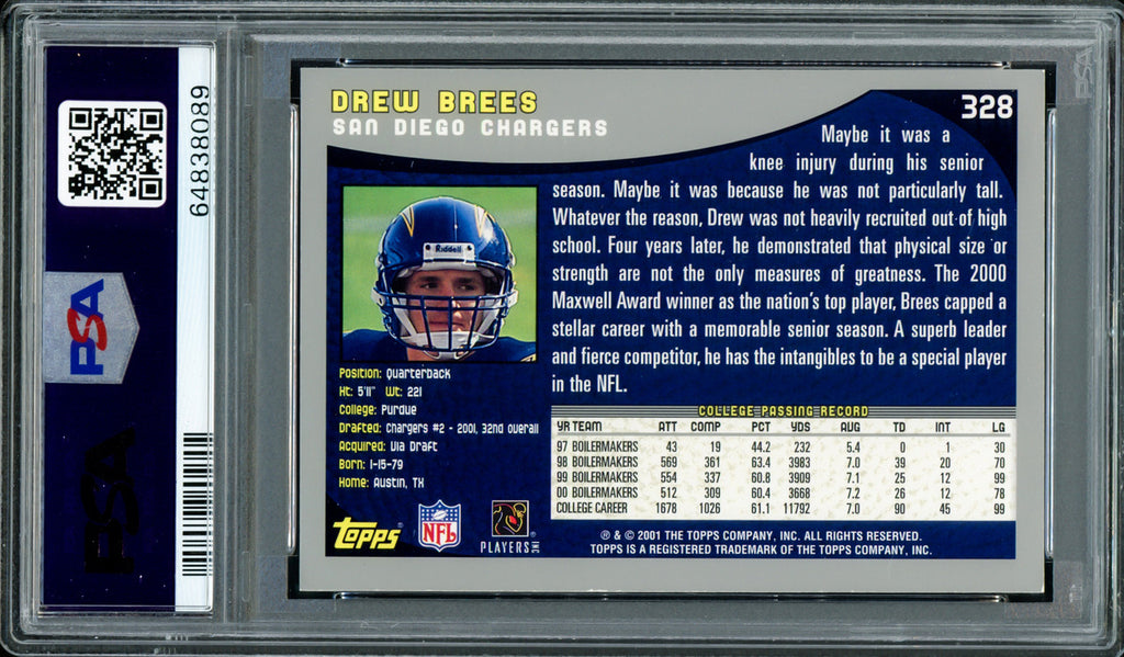 2001 Topps Drew Brees #328 Rookie Card