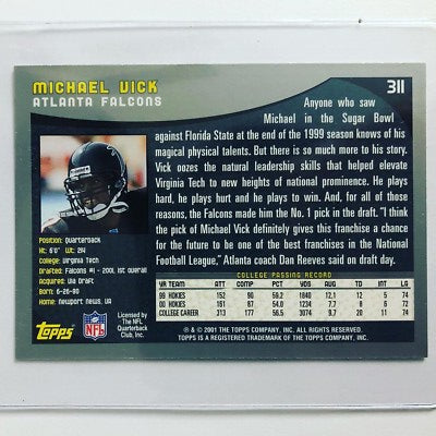 2001 Topps Michael Vick #311 Rookie Card – Atlanta Falcons
