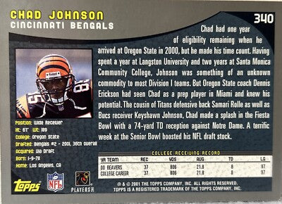 2001 Topps Chad Johnson #340 Rookie Card – Cincinnati Bengals