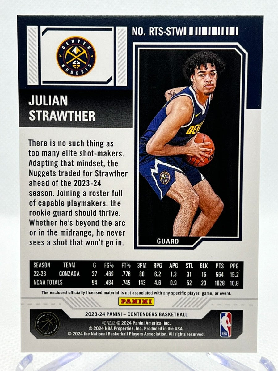 2023-24 Panini Contenders Julian Strawther Rookie Ticket Patch RC #RTS-STW – Denver Nuggets